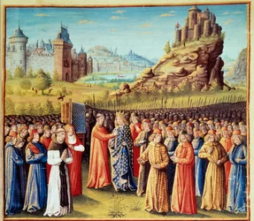 Zweiter Kreuzzug: König Ludwig VII., genannt der Jüngere, nimmt in Vézelay in Anwesenheit von Bernhard von Clairvaux und dem Bischof von Versailles am 31. März 1146 das Kreuz. Viele Barone nahmen ebenfalls teil