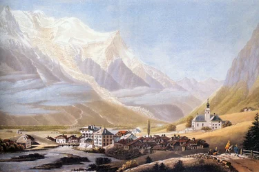 Tal von Chamonix und Mont-Blanc-Massiv, ca. 1810 (Gravur)