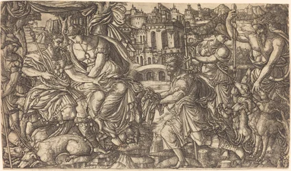 Ein König und Diana empfangen Jäger
