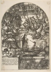 Der Künstler Jean Duvet in der Gestalt des Heiligen Johannes des Evangelisten, sitzend an einem Schreibtisch, ca. 1546-55