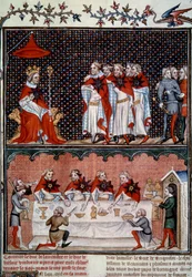 Einführung des Ordens des Sterns durch Jean le Bon und Bankett im Jahr 1352 Miniatur aus „Die großen Chroniken von Frankreich“ von Jean Fouquet, 1455-1460