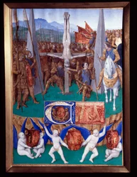 Das Martyrium des heiligen Petrus. Miniatur aus „Das Stundenbuch des Étienne Chevalier“ von Jean Fouquet (1420-1477/1481)