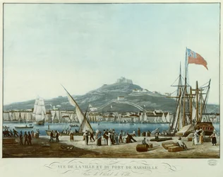 Ansicht der Stadt und des Hafens von Marseille vom Rathaus, c.1815-30