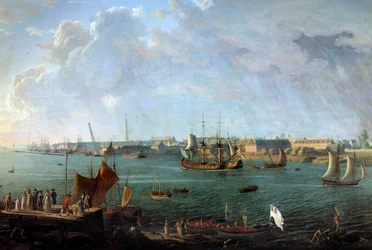 Ansicht des Hafens von Lorient im 18. Jahrhundert, Detail eines Gemäldes, Paris, Musée de la Marine