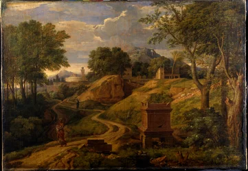 Klassische Landschaft mit einer Frau, die ein Kind trägt, ca. 1650-75