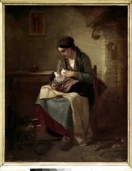 Bäuerin beim Stillen