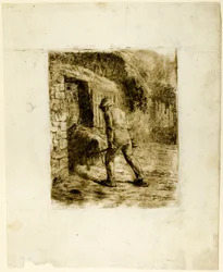 Bauer mit Schubkarre