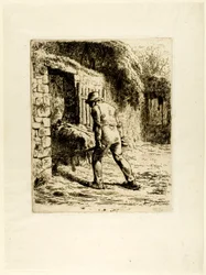 Bauer mit Schubkarre