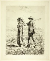 Bauern gehen zur Arbeit