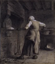 Frau beim Brotbacken