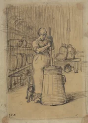 Studie für Frau beim Buttern