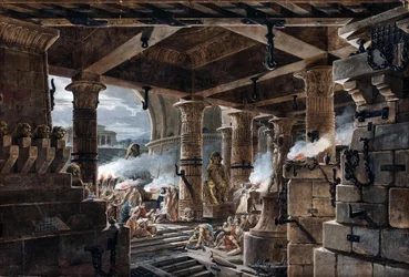 Architektonische Fantasie - Innenansicht eines ägyptischen Tempels, 1803