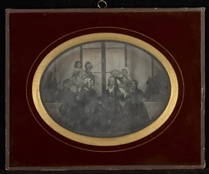 Gruppenporträt von acht Mitgliedern des Eynard-Lullin-Kreises