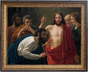 Pfarrkirche (Nederbrakel, Parochiekerk Sint-Pieter-in-de-Banden). Innenansicht. Gemälde. Thomas der Apostel. Jean-Henri De Coene.