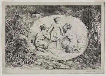 Bacchanalien: Nymphe von zwei Satyrn gestützt