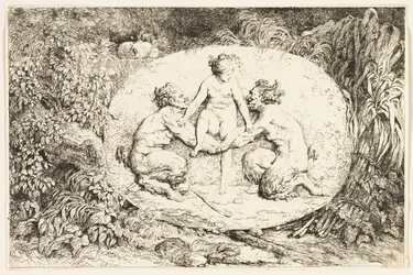 Nymphe auf den Händen von zwei Satyrn aus Bacchanales oder Satyrspiele