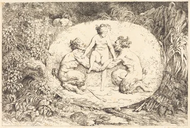 Nymphe, unterstützt von zwei Satyrn (Nymphe s