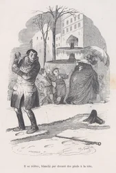 Er steht auf, von Kopf bis Fuß mit Schnee bedeckt. aus den kleinen Elendigkeiten des menschlichen Lebens, 1843