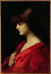 Studie einer Frau in Rot, frühe 1890er Jahre