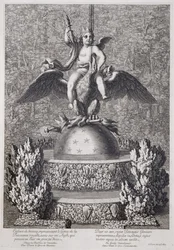 Brunnen mit einem Kind, das den Genius der königlichen Macht darstellt, von Pierre le Gros, in Versailles, 1677
