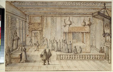 Das Gemach König Ludwigs XIV. (1638-1715) in Versailles. Zeichnung (1618-1682)