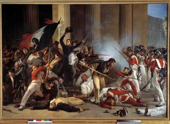Revolution von 1830: „Während der Drei Glorreichen, Eroberung des Louvre am 29.07.1830 und Massaker an den Schweizer Wachen“
