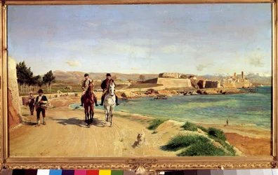 Antibes, der Ausritt. Der Künstler und sein Sohn Charles (1848-1917), Maler.