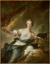 Porträt der Herzogin von Chaulnes, dargestellt als Hebe, Göttin der Vernunft (Anne Josephe Bonnier de la Masson, Ehefrau des Herzogs von Chaulnes) dargestellt mit einem Adler, der den Gott Jupiter symbolisiert. Gemälde von Jean Marc Nattie
