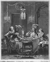Das Gourmet-Abendessen, graviert von Isidore Stanislas Helman (1743-1809) 1781