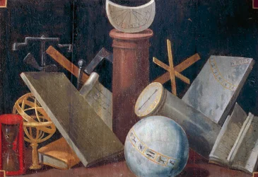 Wissenschaftliche und astronomische Instrumente, ca. 1620, Tafelgemälde von Jean Mosnier. Schloss Beauregard, Loir-et-Cher, Frankreich