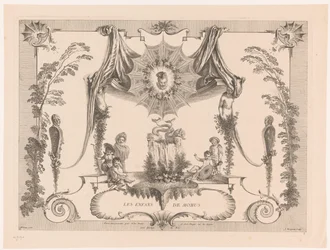 Entwurf für eine Wandverkleidung mit Kindern bei einem Brunnen (Les Enfans de Momus) (Oeuvre von Antoine Watteau)