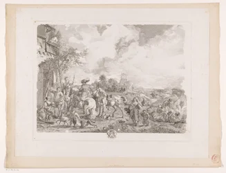 Reisende vor einem Gasthaus (Les Bohemiens, Prenten naar schilderijen door Philips Wouwerman, Oeuvres de Ph.pe Wouwermans Hollandois)