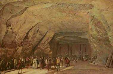Eingang und Inneres einer als Salzlager genutzten Höhle in Dieppedalle, ca. 1798