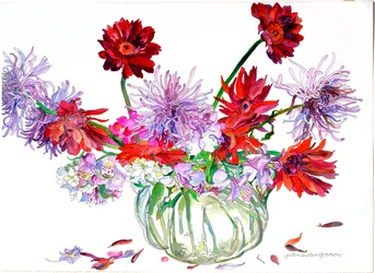 Gerbera, Stern von Bethlehem, Spinnenchrysanthemen, Heisey-Krug