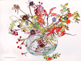 Letzte Herbstfarben in einer Glasschale