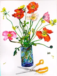 Mohnblumen, Blaue Vase & Schere