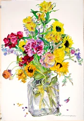 Sonnenblumen, Godetia, Alstroemeria, Ranunkeln