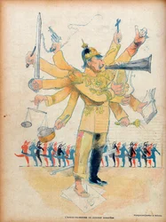 Wilhelm II. (1859-1941) (Kaiser Wilhelm II., deutscher Kaiser und König von Preußen) - das Ein-Mann-Orchester des europäischen Konzerts - Karikatur in „Le Rire“ vom 26. November 1898 - Karikatur von Jean Veber (1864-1928) - Wilhelm II. (1859-1941)