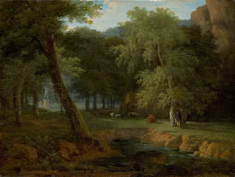 Waldszene mit Nymphen und einem Herm, um 1810