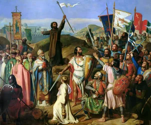 Die barfüßige Prozession der Kreuzfahrer um die Stadtmauern Jerusalems, 14. Juli 1099