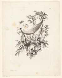 Figur mit Sonnenschirm unter Zelt