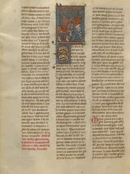 Gauvain und Blioberis treffen einen Ritter mit rotem Schild