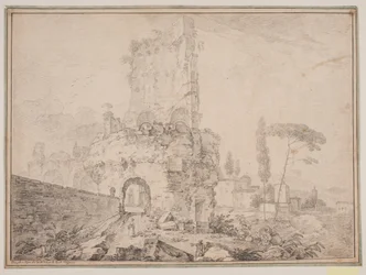 Landschaft mit Ruinen außerhalb Roms