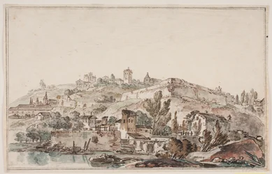 Römische Aussicht mit Stadtmauer und Kirchen