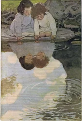 Kinder, die ihre Spiegelbilder betrachten, aus 