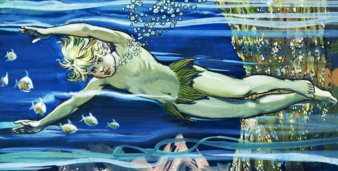 Junge schwimmt, Illustration aus 
