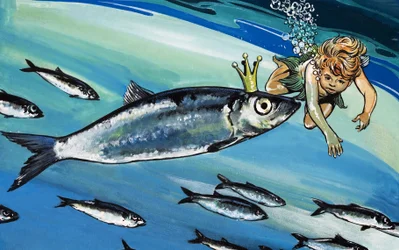 Junge schwimmt mit einem Fisch, Illustration aus 