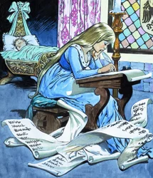 Die Müllerstochter und ihr Sohn, aus der Geschichte von Rumpelstilzchen