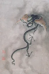Ein geflügelter Drache, aus einem Album mit 12 Darstellungen von Tieren und Vögeln, Chinesisch