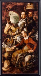 Die Markthändler verkaufen Geflügel und Eier - Gemälde von Joachim Beuckelaer (1533-1574) 1564 Dim 203x103 cm Genua, Musei di Strada Nuova